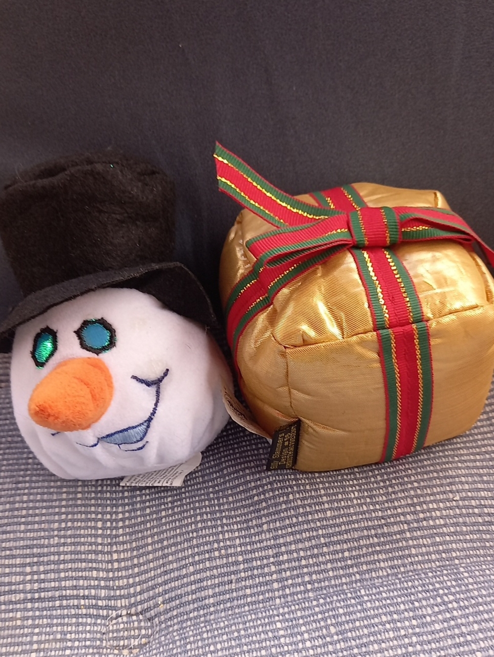 Holiday Snowman Plush with Gold Gift Accent - White, Black, Orange